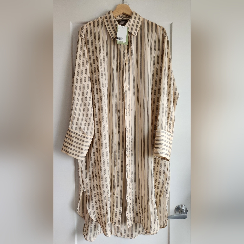 NWT H&M Striped Long Sleeve Shirt Dress, Size M